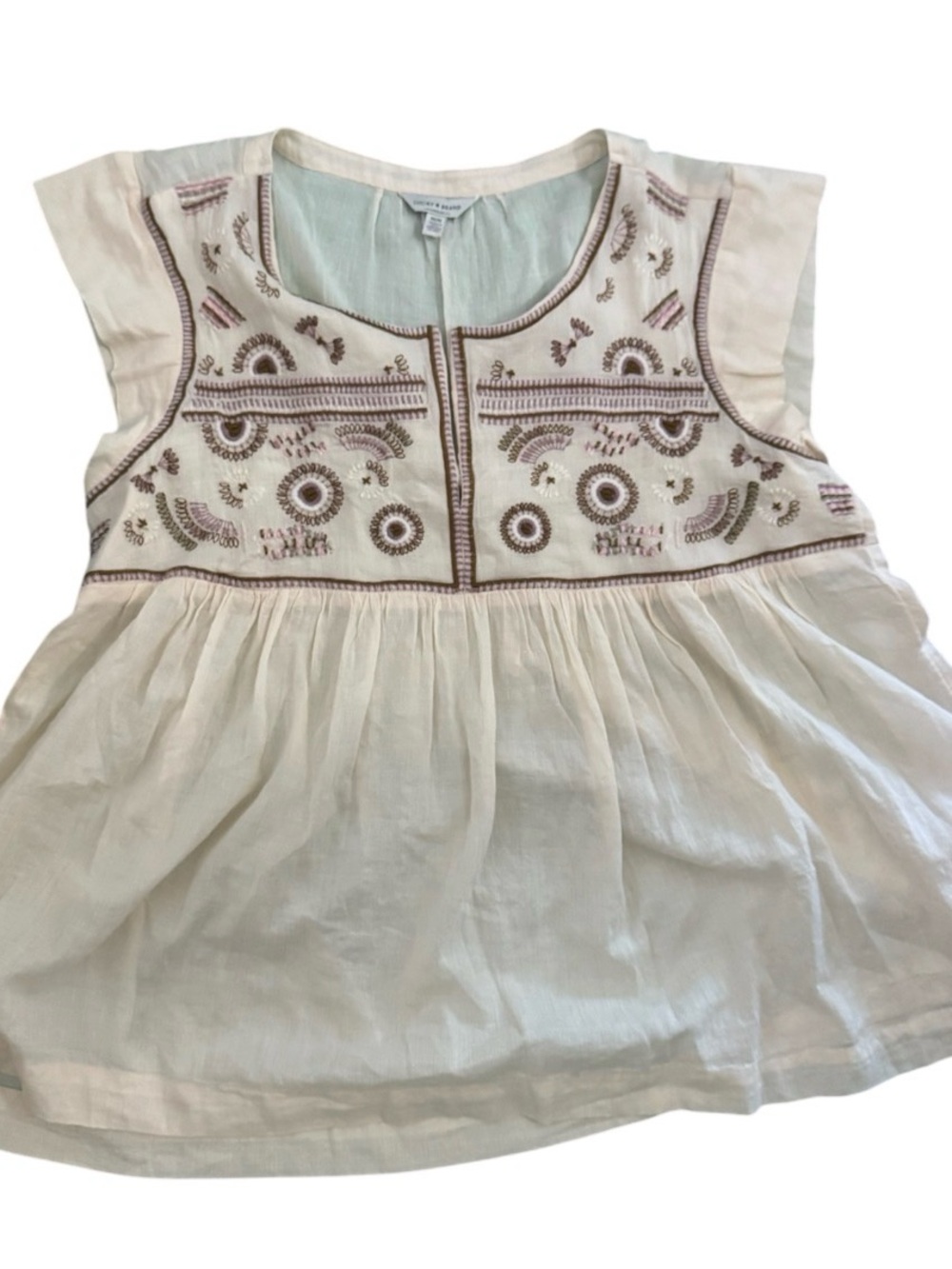 Lucky Brand Cream Embroidered Peasant Blouse